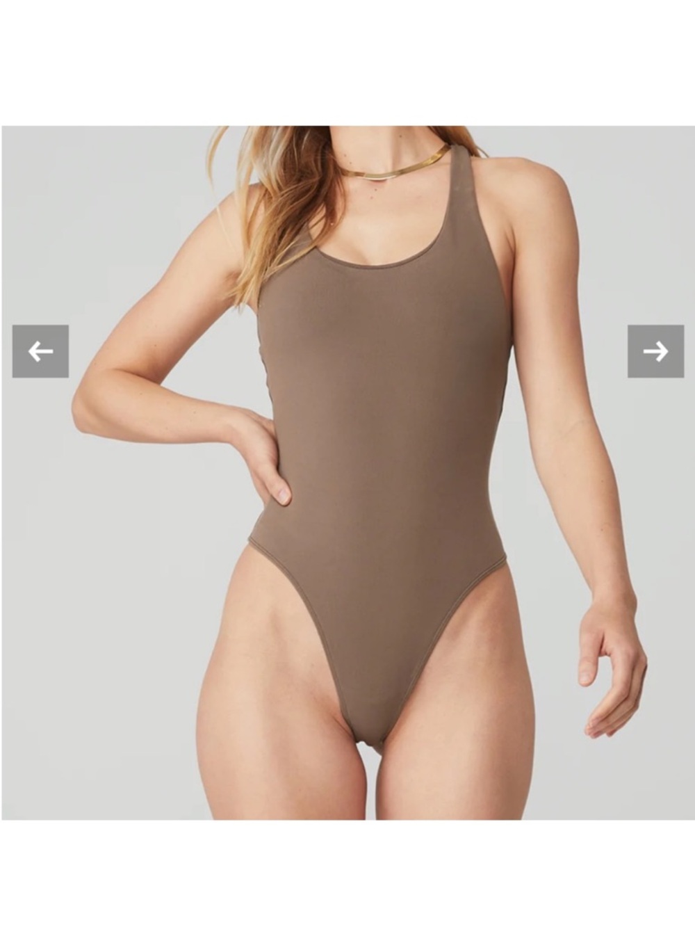 ALO Yoga Womens Taupe Brown Scoop Neck Bodysuit